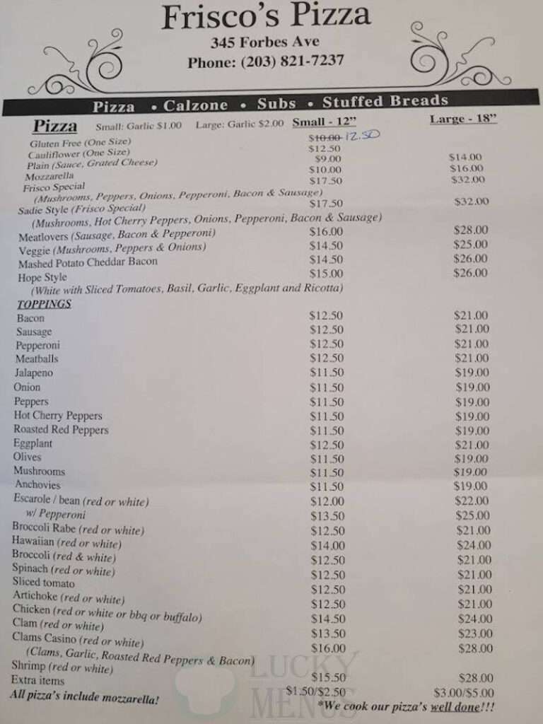 Frisco’s Pizza menu 2